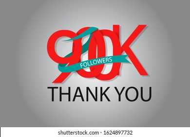 900K, 900.000 Thank you followers social media. Red logo with Tosca ribbon. For Social Medias, internet ads - Vector