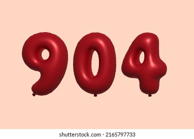 904 globo 3d número hecho de renderización 3d de globo metálico realista. Globos 3D de helio rojo para la venta decoración Fiesta Cumpleaños, Celebración de Aniversario, Fiesta de la Boda. Ilustración del vector