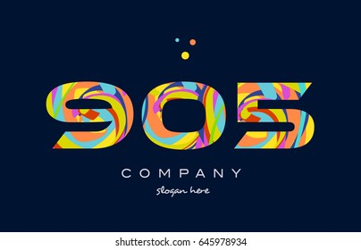 905 number digit numeral logo colored colorful rainbow acrylic modern creative vector icon design template