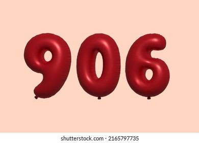 906 3D-Ballon aus realistischem metallischem Luftballon 3D Rendering. 3D Rote Helium Ballons zum Verkauf Dekoration Party Geburtstag, Feiertag Jubiläum, Hochzeitsfeiertag. Vektorgrafik