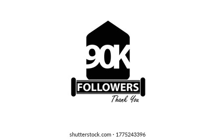 90K, 90.000 Follower Thank you. Sign Ribbon All Black space vector illustration on White background - Vector