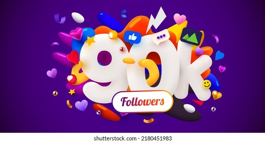 90k or 90000 followers thank you. Social Network friends, followers, Web user Thank you celebrate of subscribers or followers. Vector illustration