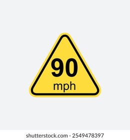 Sinal de limite de velocidade de 90mph ícone de tráfego rodoviário sinal design de estilo plano, sinais de segurança rodoviária e símbolos