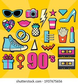 90s 80s clipart. Memphis style. Vector illustration