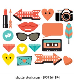 90s 80s Clipart. Memphis Style. Vector Illustration