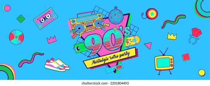 90s 80s memphis nostalgic colorful retro party banner