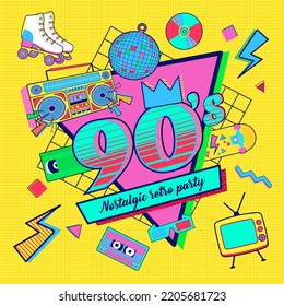 90s 80s memphis nostalgic colorful retro pop art toys stickers social media post template