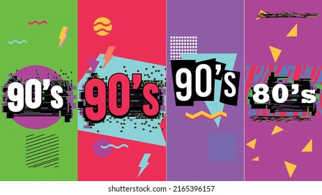 90's and 80's poster. Eighties aesthetic and graphic fashion background. Pop and rock music party event template. Vintage vector poster, banner.