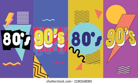 
90's and 80's poster. Nineties forever. Retro style textures and alphabet mix. Eighties aesthetic and graphic fashion background. Pop and rock music party event template.