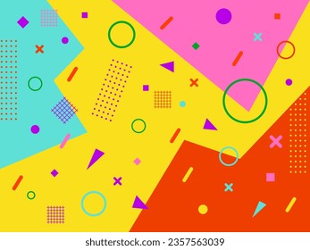 90's abstract background memphis. Vector graphics in retro vintage style. Geometric shapes. Pattern for poster, banner, elements and social media.