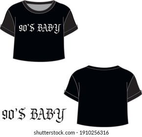 90's baby printed vector tee design, T-shirt crop top women young female