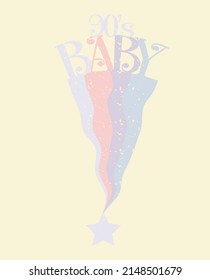 90s baby slogan print with rainbow. Vintage t-shirt print. - vector