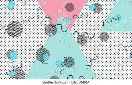 90s background. Fun pattern. Memphis style. Vector Illustration. Abstract colorful funky background.