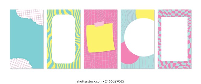 90s backgrounds design for social media. Vector vertical templates collection for stories in social media