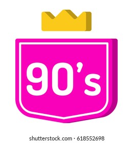 90's. Badge with crown icon. Vector illustration on white background.