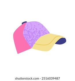 Sombrero de béisbol de los 90. Objeto dibujado a mano multicolor brillante. Ilustración vectorial en estilo plano de moda