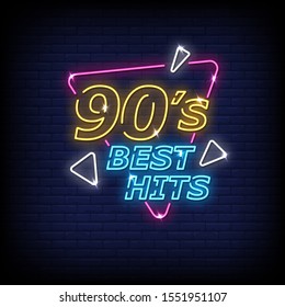 90's Best Hits  Neon Signs Style Text Vector