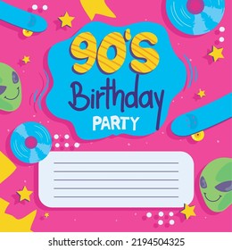 90s birthday cartel with aliens and cds