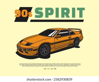 90s car design vector with cartoon illustration style