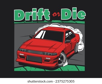 90s car drifting on the street vector illustration design for tees