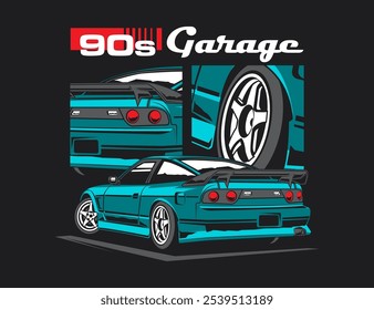 90s car garage tees printing design for vector illustration graphic