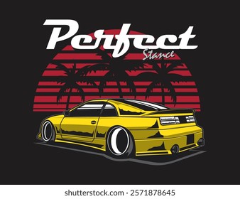 90s car with half half striped round and trees vector image