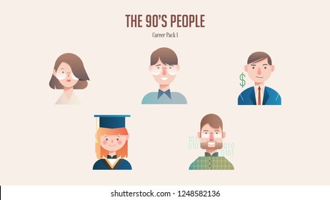 90's Career avatar pack in gradient illustration