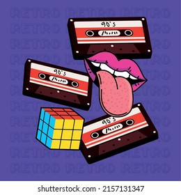 90s cassette and mouth retro style