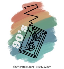 Casete de los años 90 con fondo arco iris