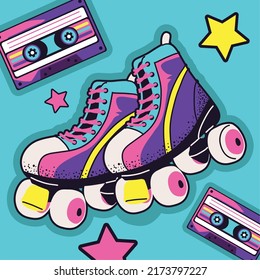 90s cassette and roller skates design