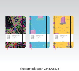 90's Cassette and tombstone pattern , note book, note pad, dairy cover seamless pattern design, vector scalable artwork 