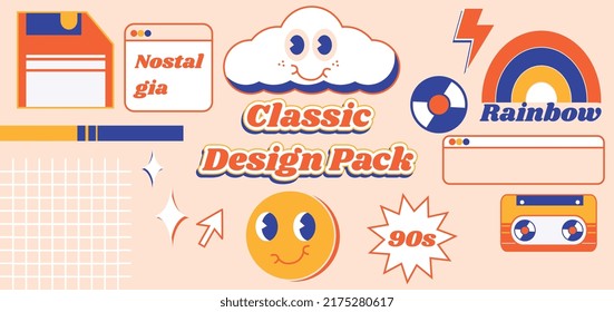Paquete de diseño e ilustración de 90S Classic