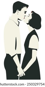 90s Couple Kissing, Retro Style - Flat Vector Illustration