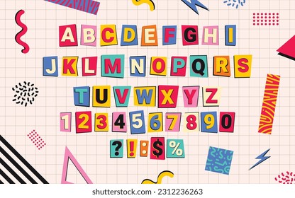 Collection of vintage style Paper Letters. Alphabet letters