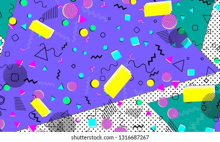 90s design. Geometric shapes background. Memphis pattern. Vector Illustration. Hipster style 80s-90s. Abstract colorful funky background.