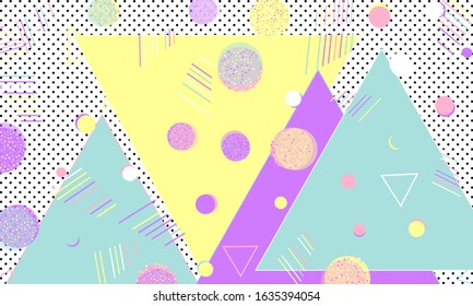 90s design. Geometric shapes background. Memphis pattern. Vector Illustration. Hipster style 80s-90s. Abstract colorful funky background.
