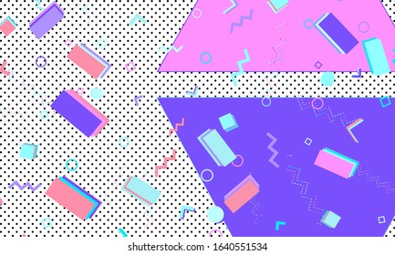 90s design. Geometric shapes background. Memphis pattern. Vector Illustration. Hipster style 80s-90s. Abstract colorful funky background.