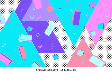 90s design. Geometric shapes background. Memphis pattern. Vector Illustration. Hipster style 80s-90s. Abstract colorful funky background.