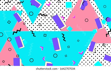 90s design. Geometric shapes background. Memphis pattern. Vector Illustration. Hipster style 80s-90s. Abstract colorful funky background.
