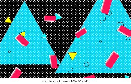 90s design. Geometric shapes background. Memphis pattern. Vector Illustration. Hipster style 80s-90s. Abstract colorful funky background.