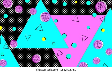 90s design. Geometric shapes background. Memphis pattern. Vector Illustration. Hipster style 80s-90s. Abstract colorful funky background.