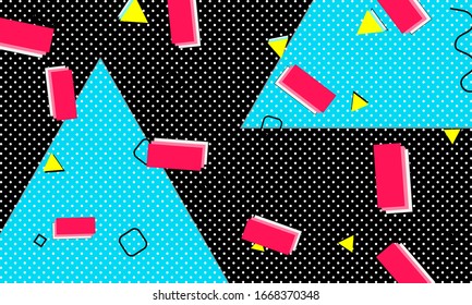 Diseño de los años 90. Fondo de formas geométricas.Patrón Memphis. Ilustración vectorial. Estilo Hipster 80s-90s. Antecedentes coloridos y divertidos.