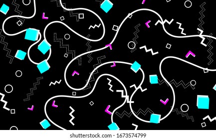 90s design. Geometric shapes background. Memphis pattern. Vector Illustration. Hipster style 80s-90s. Abstract colorful funky background.