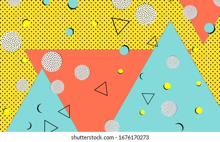 90s design. Geometric shapes background. Memphis pattern. Vector Illustration. Hipster style 80s-90s. Abstract colorful funky background.