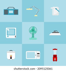 90's electric appliance illustration set. Presented in a minimalist pattern. Retro concept.