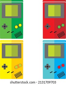 
90s electronic toy design drawings with different colors, red, yellow, blue and green in vector form