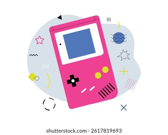 90s era gamebot with vintage elements background, vector illustration.