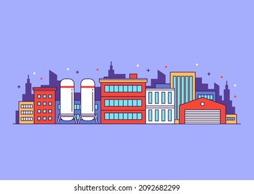 90s Factory landscape cute illustration design