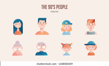 90's Family avatar pack in gradient illustration
