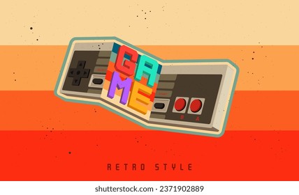 90s game console, retro vintage style design. gaming controllers. retro style game concept. Gamepads